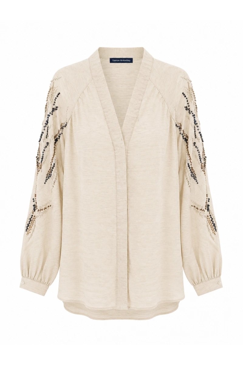 Miel Boncuk İşlemeli Kimono