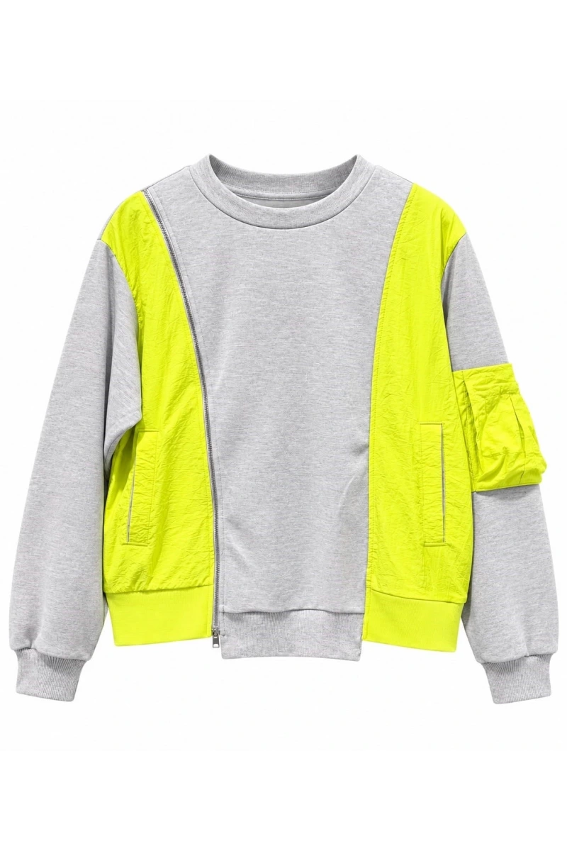 Mix Kumaş Fermuarlı Sweatshirt