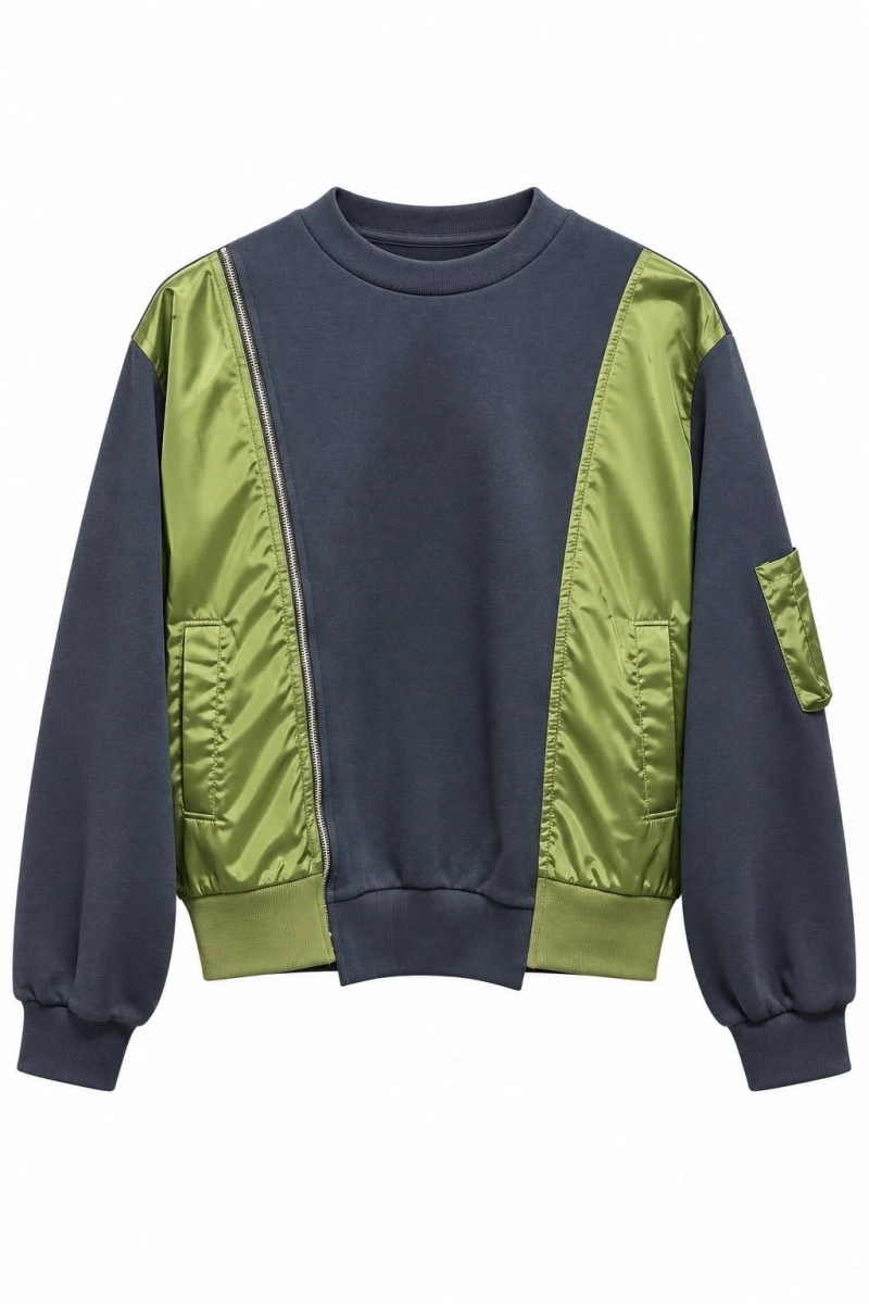 Mix Kumaş Fermuarlı Sweatshirt