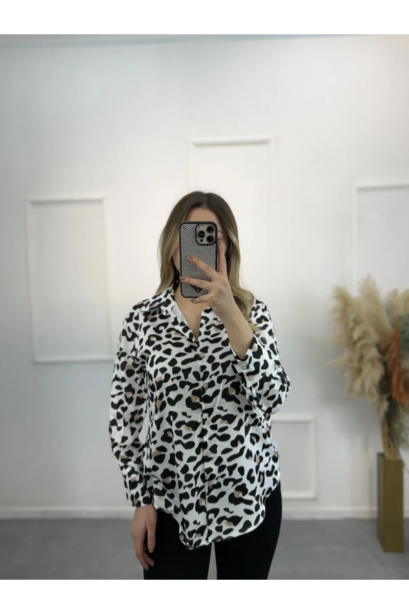 Newwa Pamuk Saten Leopar Gömlek