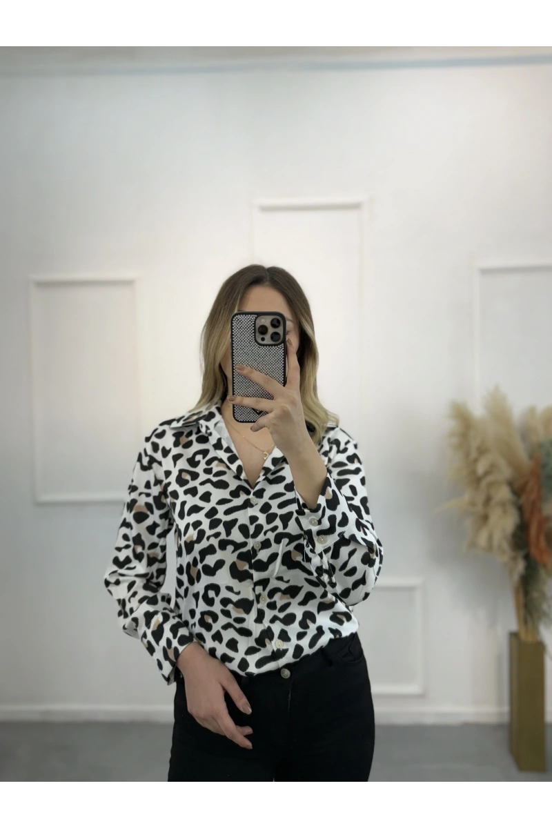 Newwa Pamuk Saten Leopar Gömlek