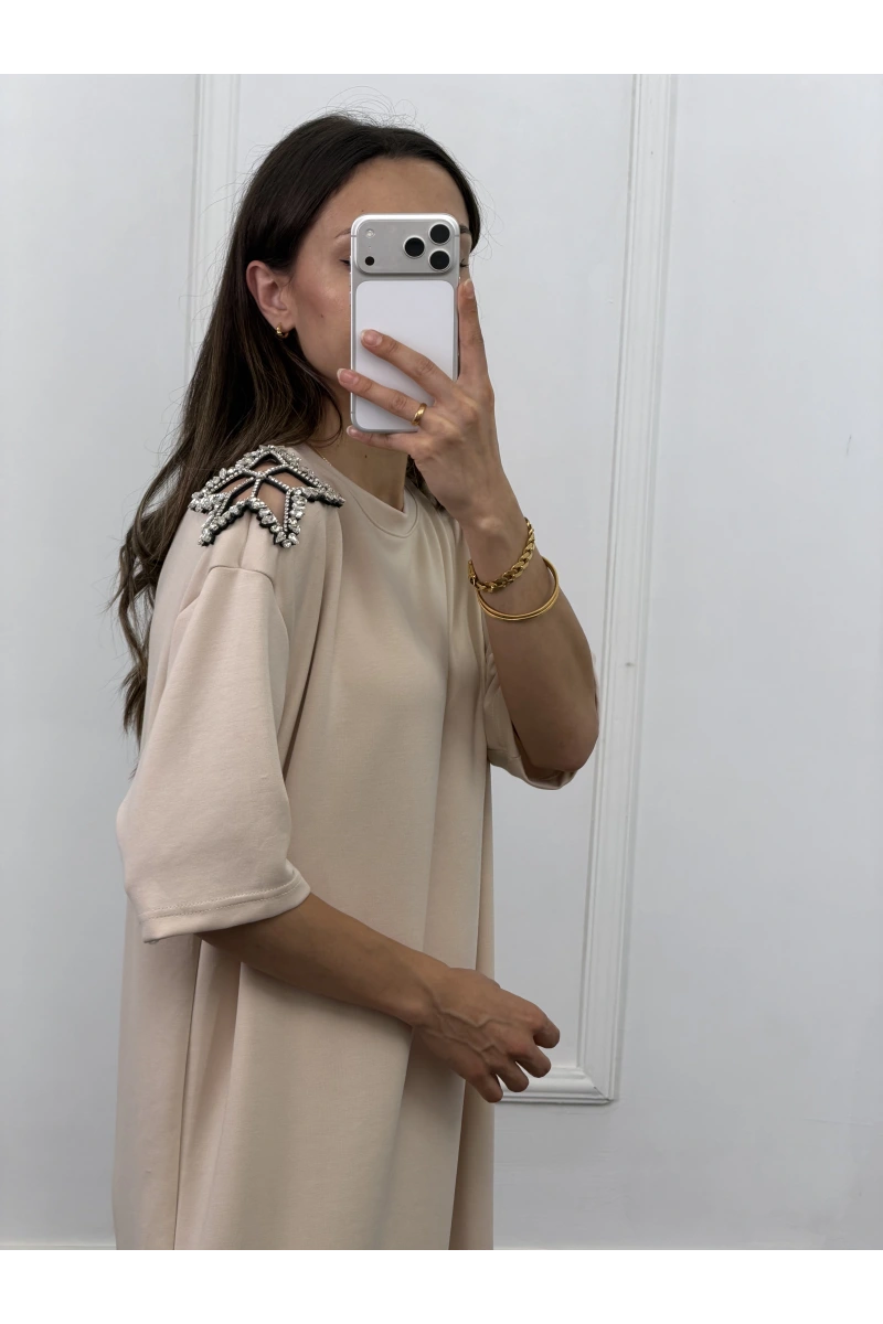 Omuzları Yıldız Taşlı Modal Elbise