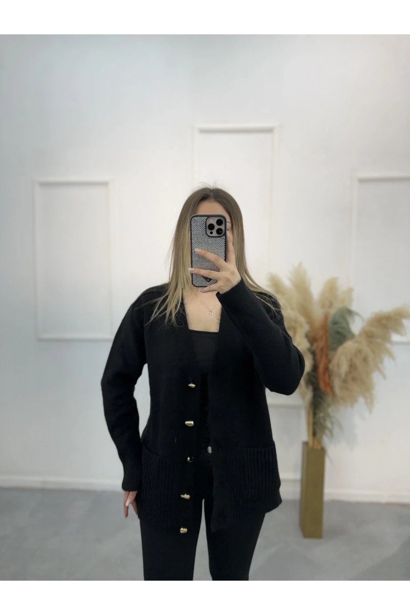 Pesy Gold Düğme Detaylı Hırka