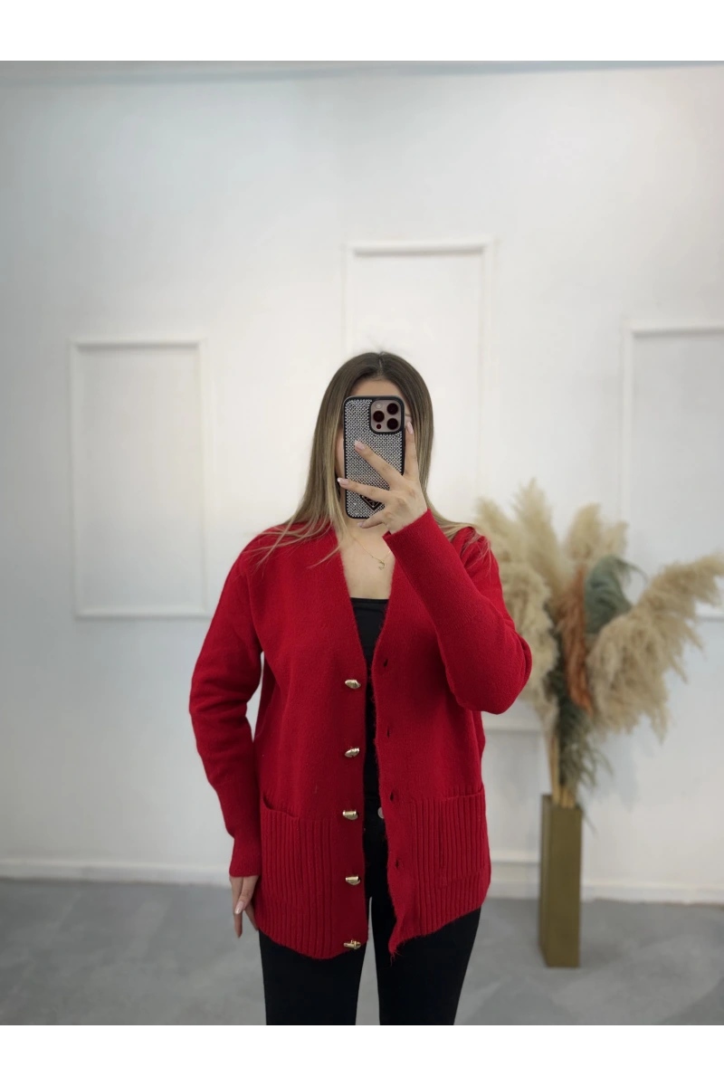 Pesy Gold Düğme Detaylı Hırka