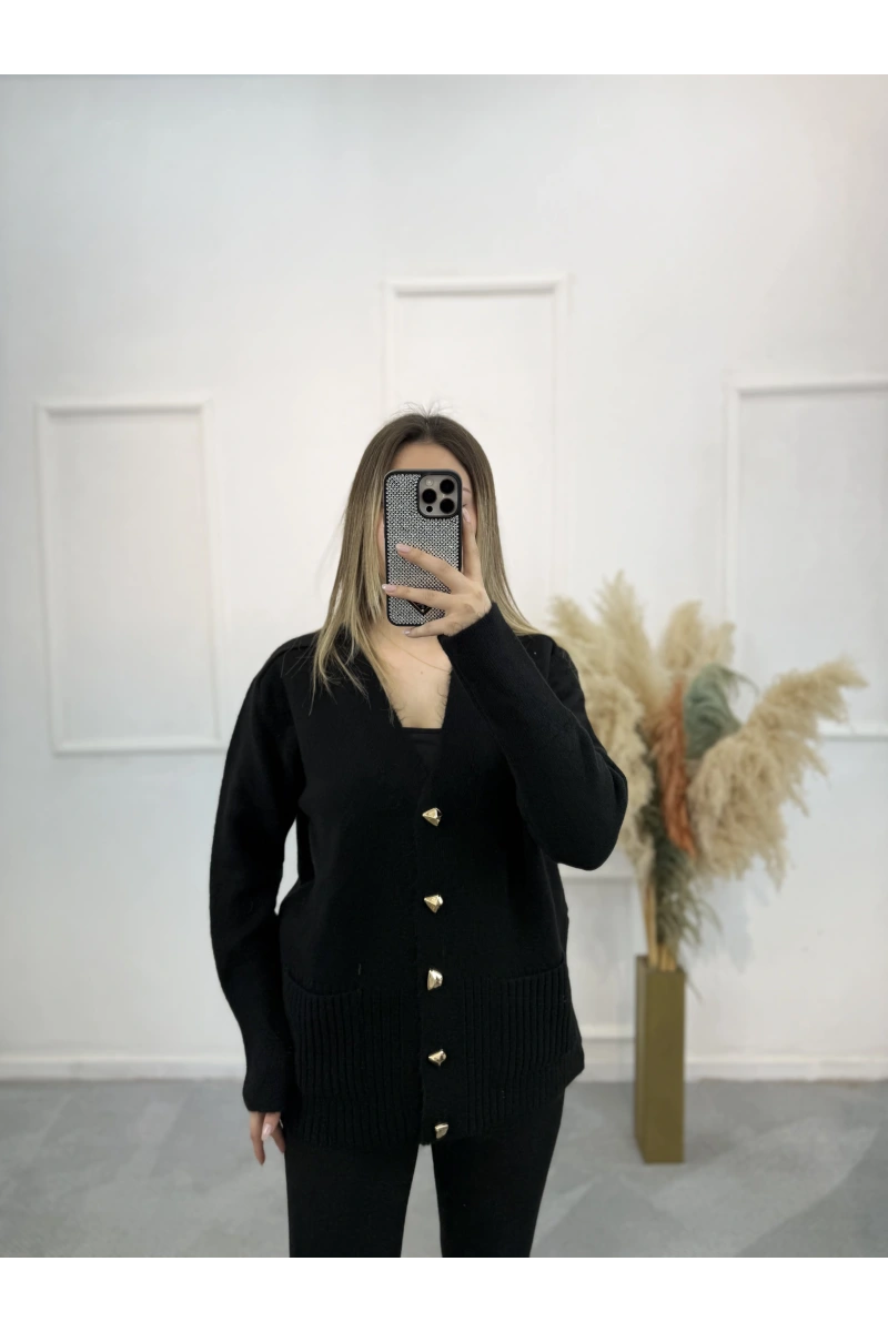 Pesy Gold Düğme Detaylı Hırka