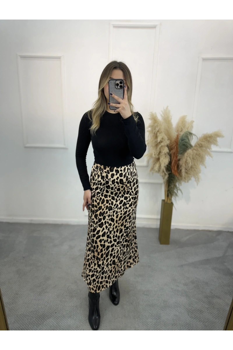 Pian Leopar Desen Saten Etek