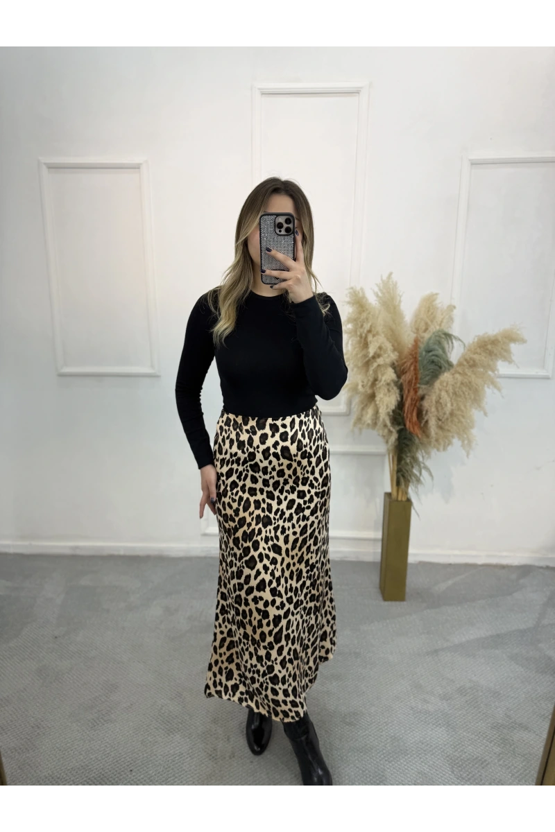 Pian Leopar Desen Saten Etek