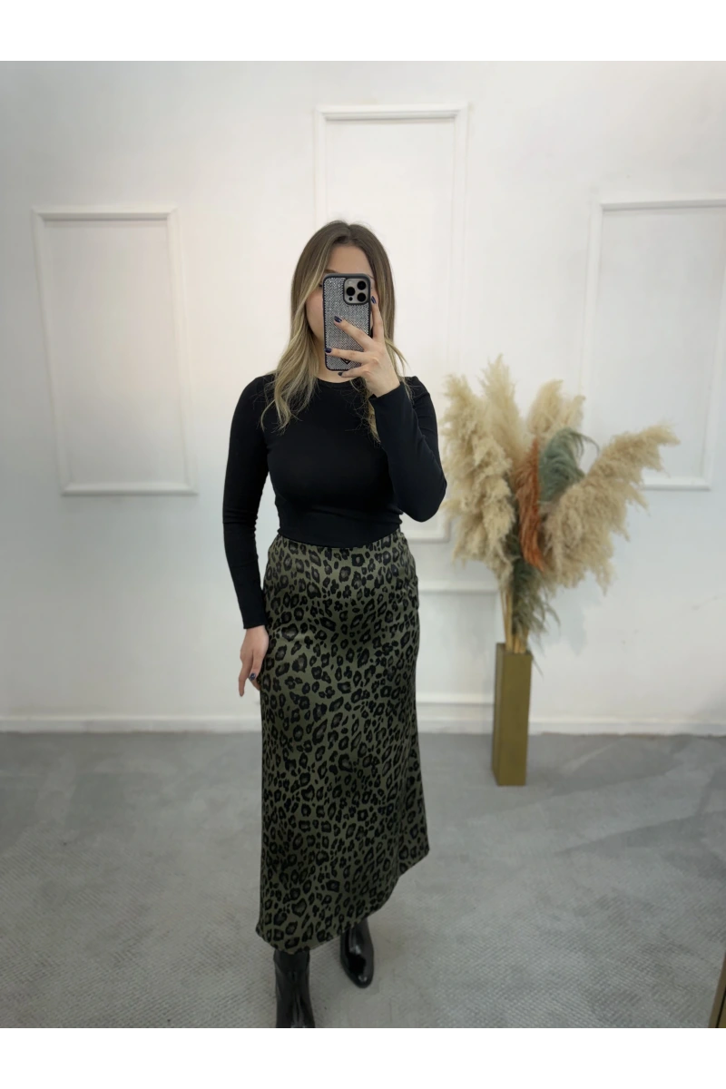 Pian Leopar Desen Saten Etek