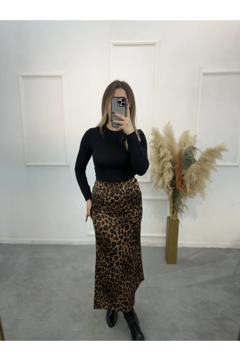 Pian Leopar Desen Saten Etek