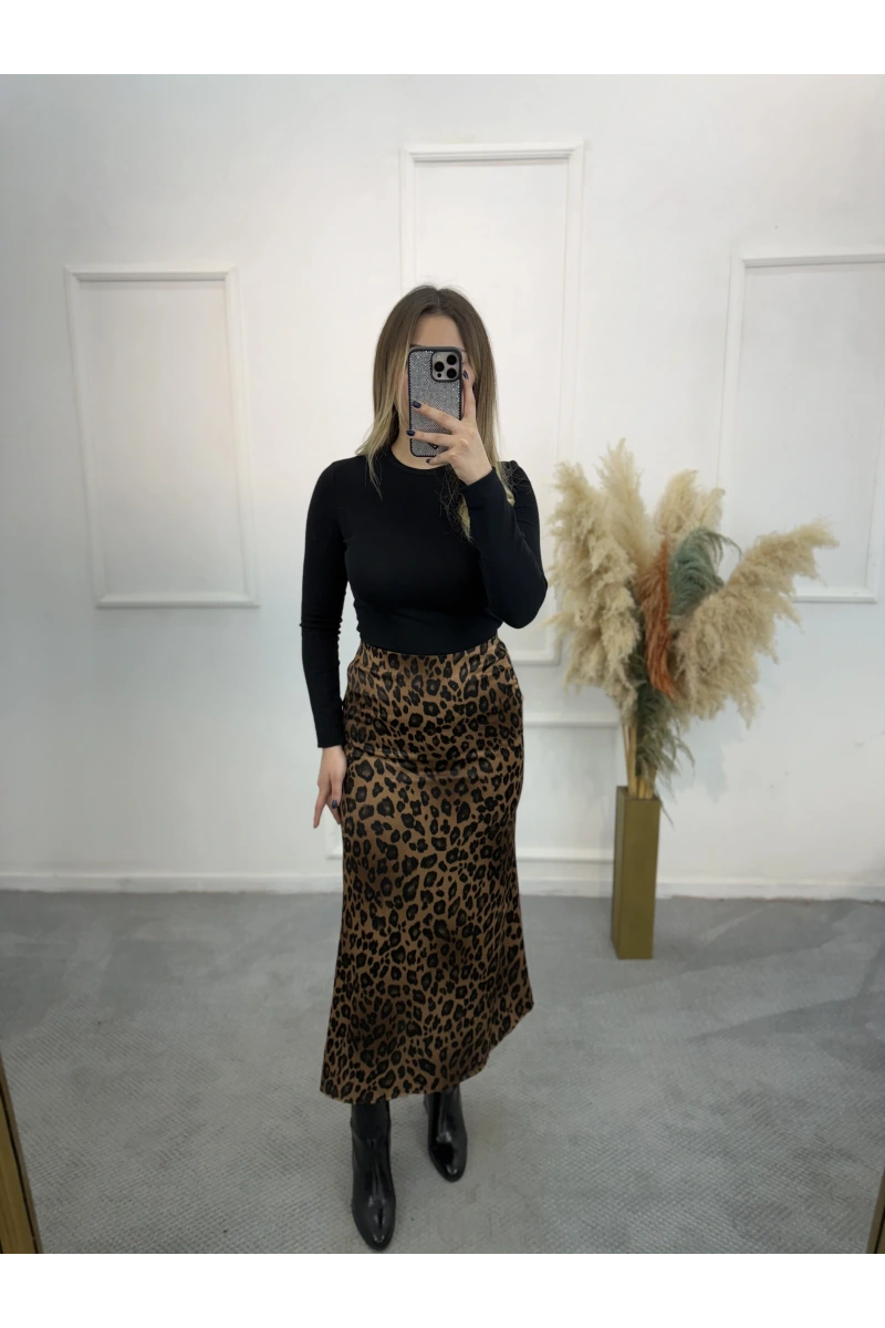 Pian Leopar Desen Saten Etek