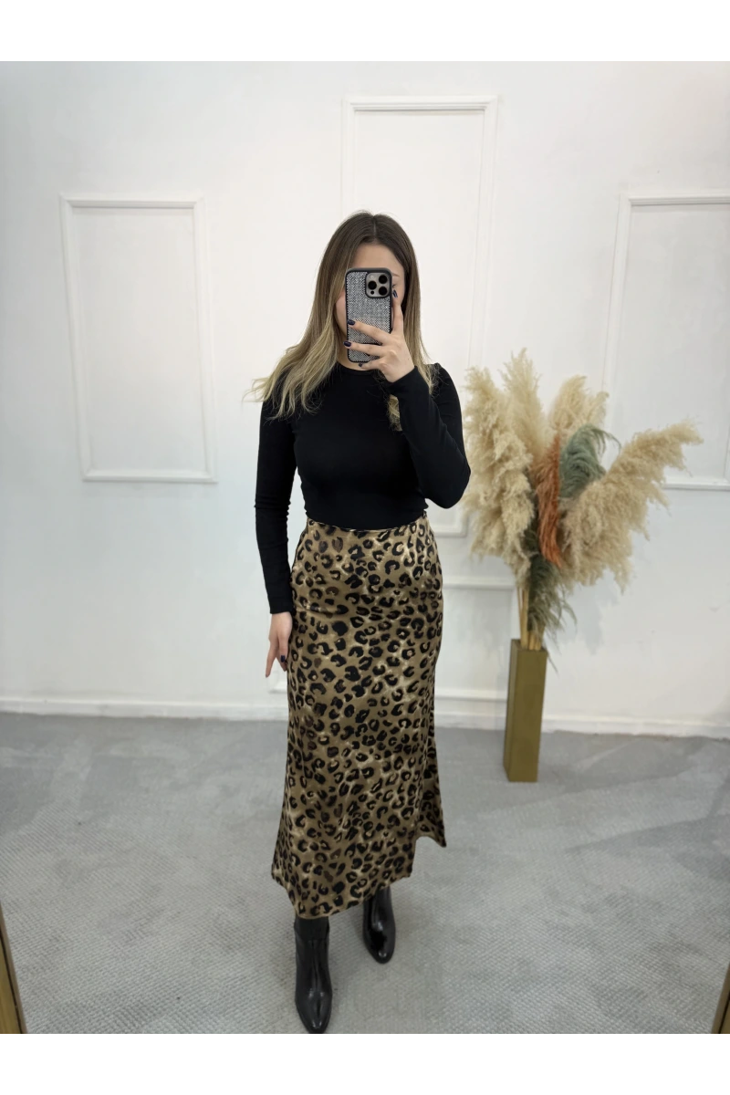 Pian Leopar Desen Saten Etek