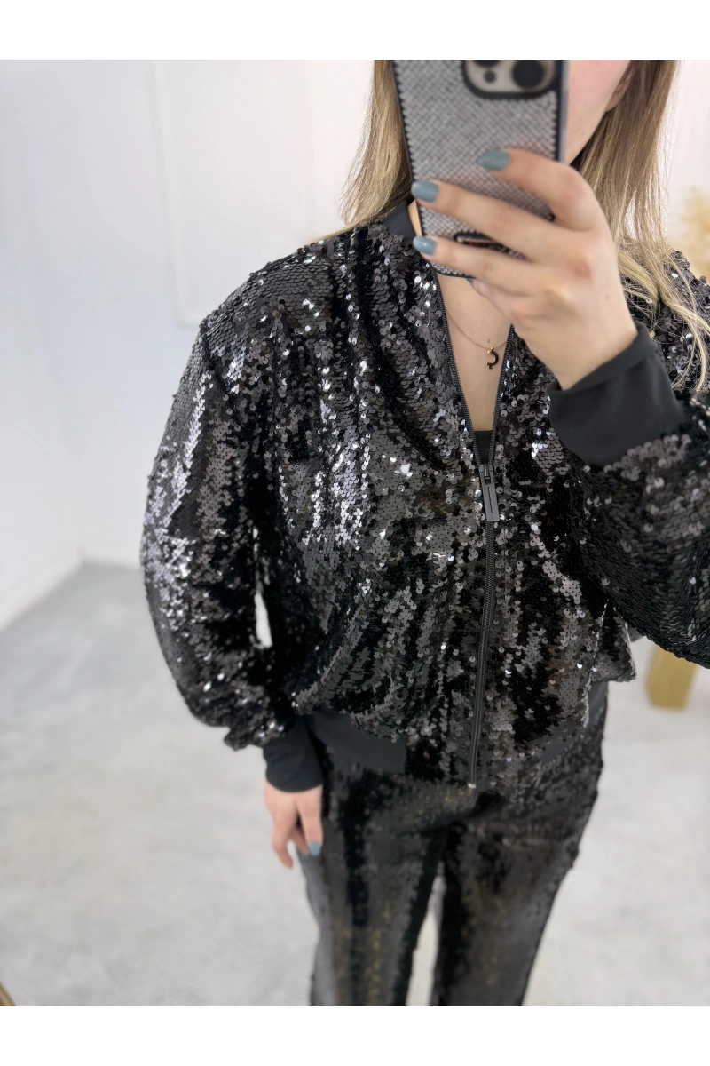 Ribana Detaylı Astarlı Payet Bomber Ceket