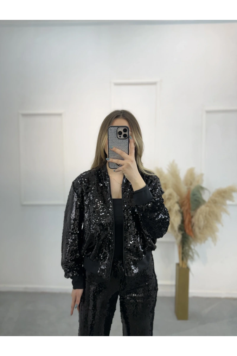 Ribana Detaylı Astarlı Payet Bomber Ceket