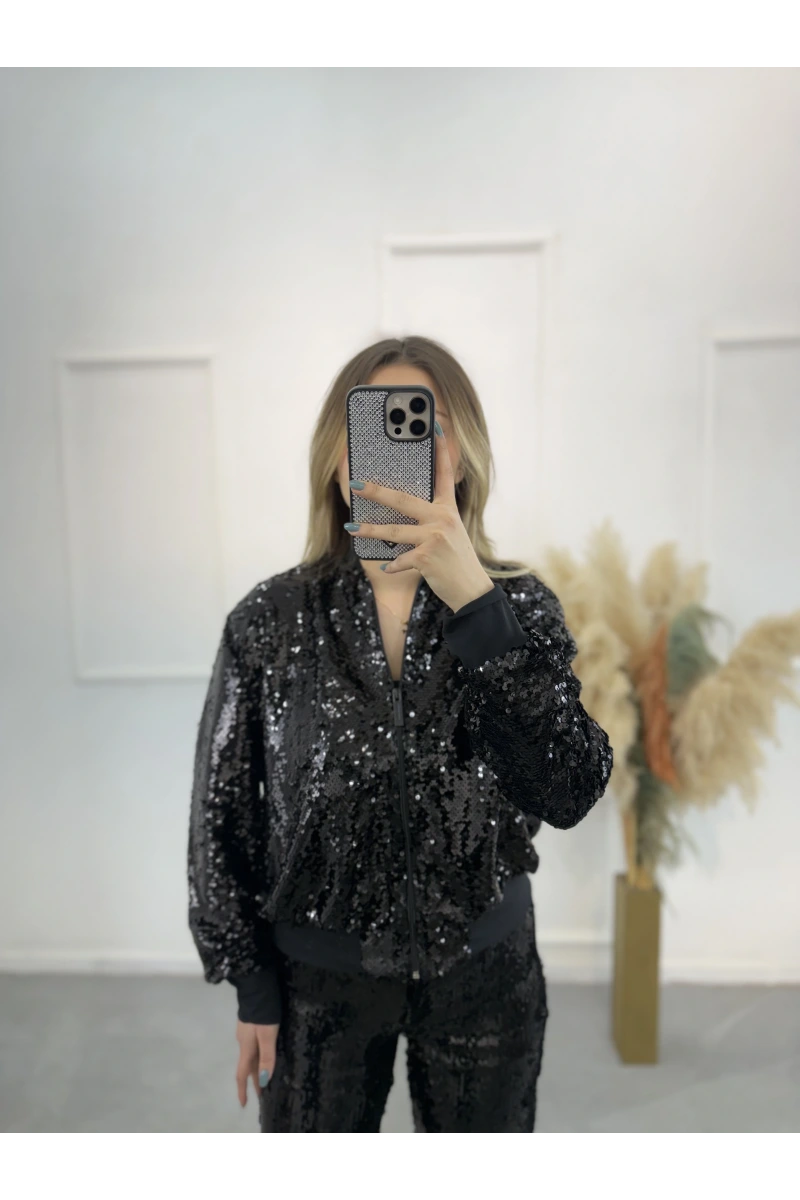 Ribana Detaylı Astarlı Payet Bomber Ceket