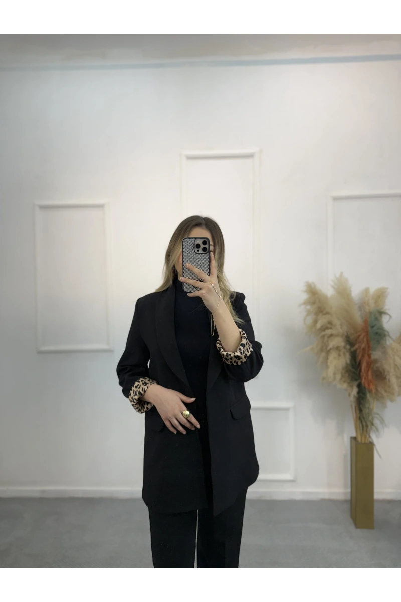 Şal Yaka Leopar Astarlı Blazer Ceket