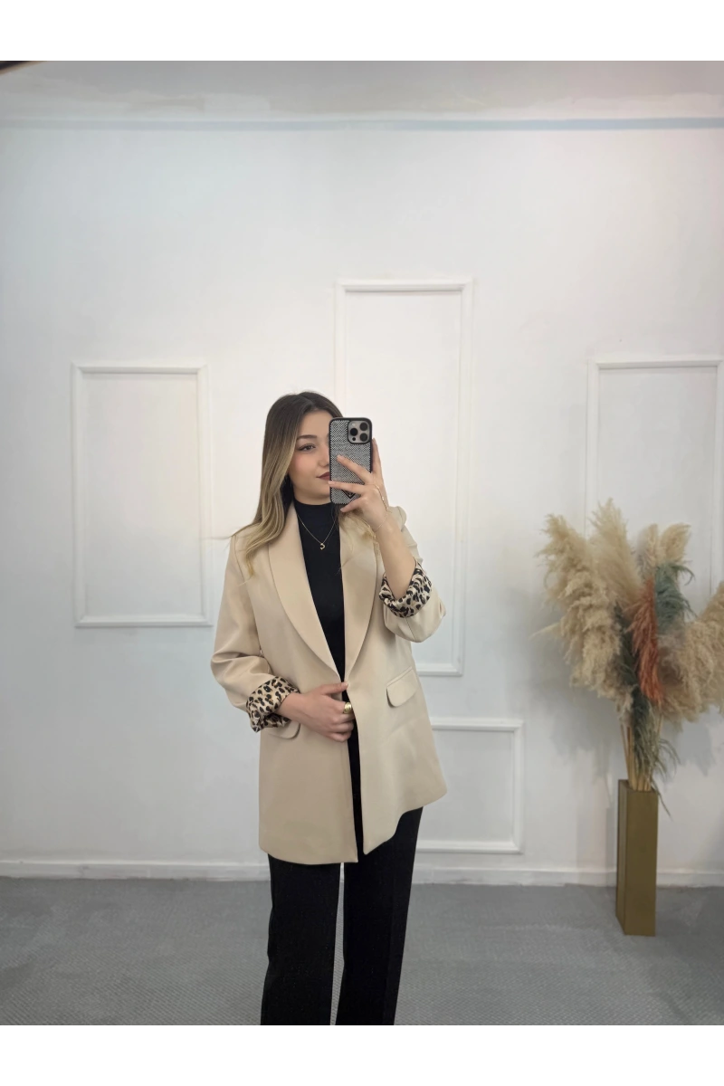 Şal Yaka Leopar Astarlı Blazer Ceket
