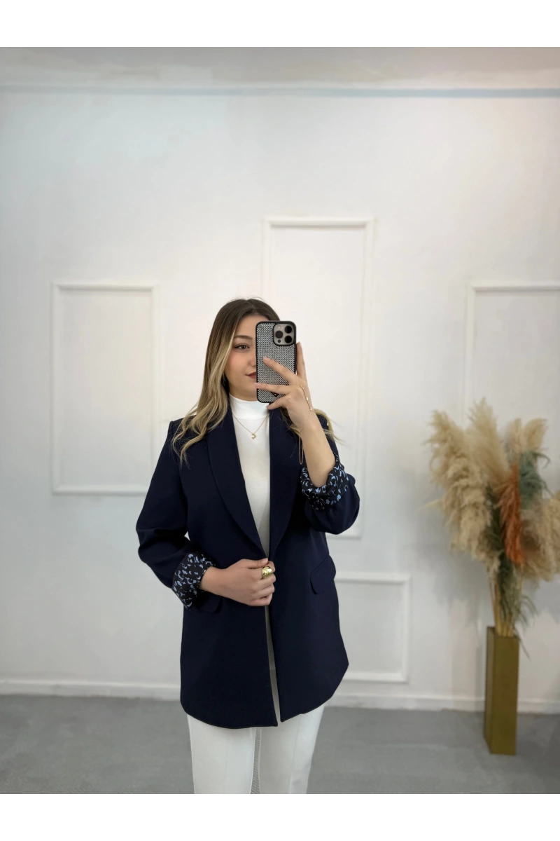 Şal Yaka Leopar Astarlı Blazer Ceket