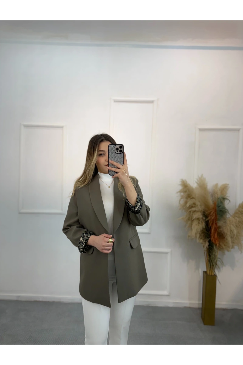 Şal Yaka Leopar Astarlı Blazer Ceket
