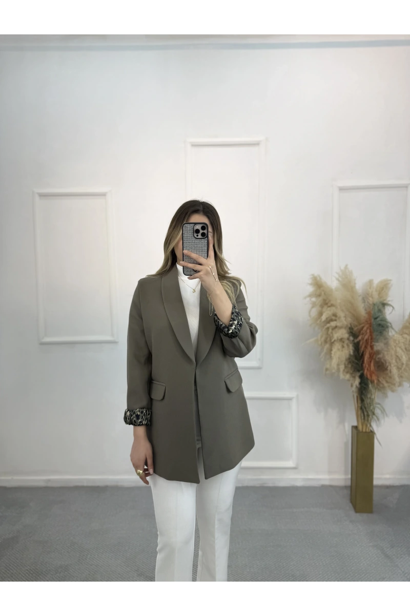 Şal Yaka Leopar Astarlı Blazer Ceket