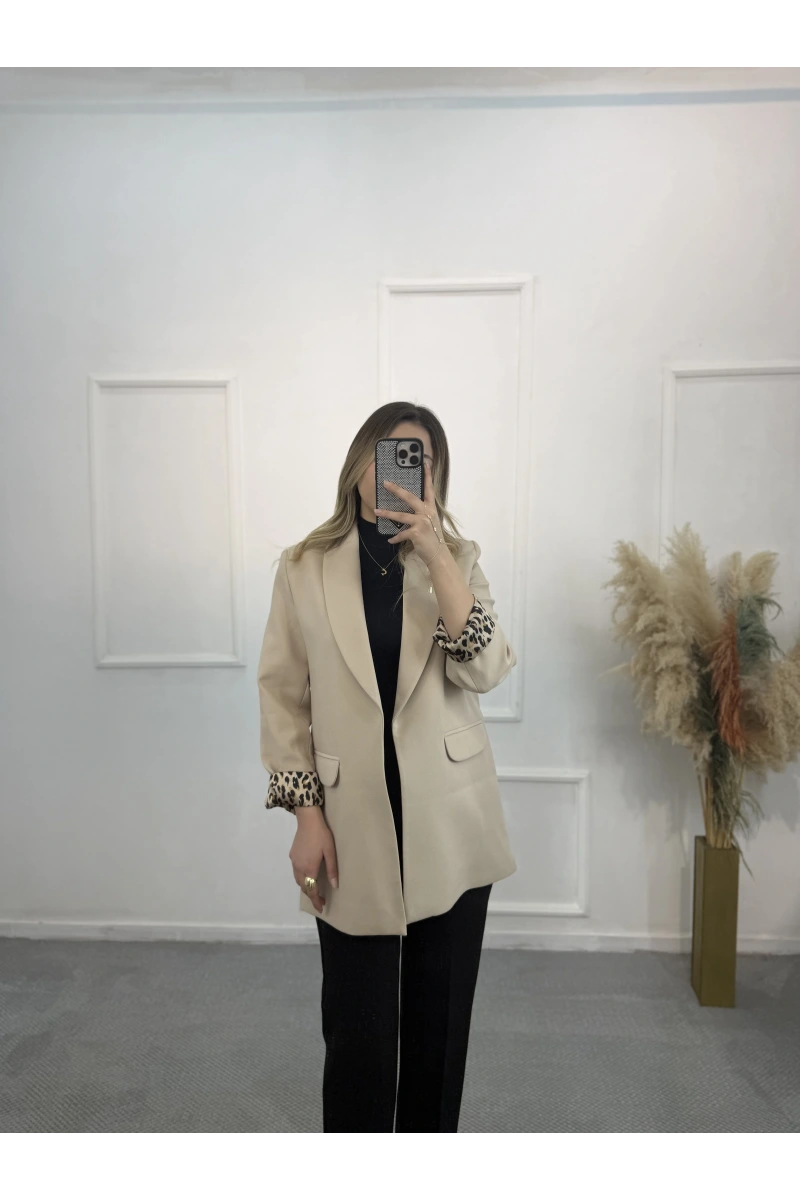 Şal Yaka Leopar Astarlı Blazer Ceket