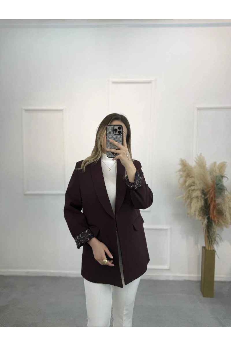 Şal Yaka Leopar Astarlı Blazer Ceket