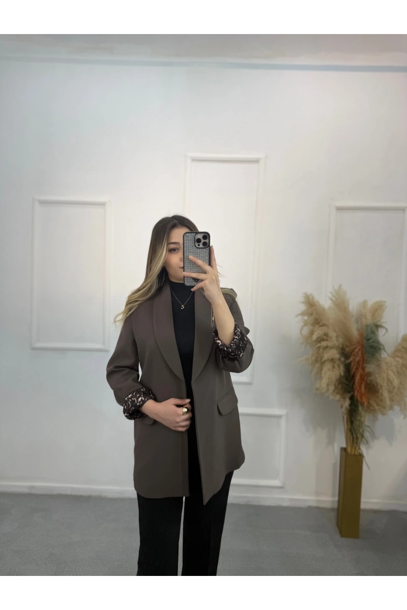 Şal Yaka Leopar Astarlı Blazer Ceket