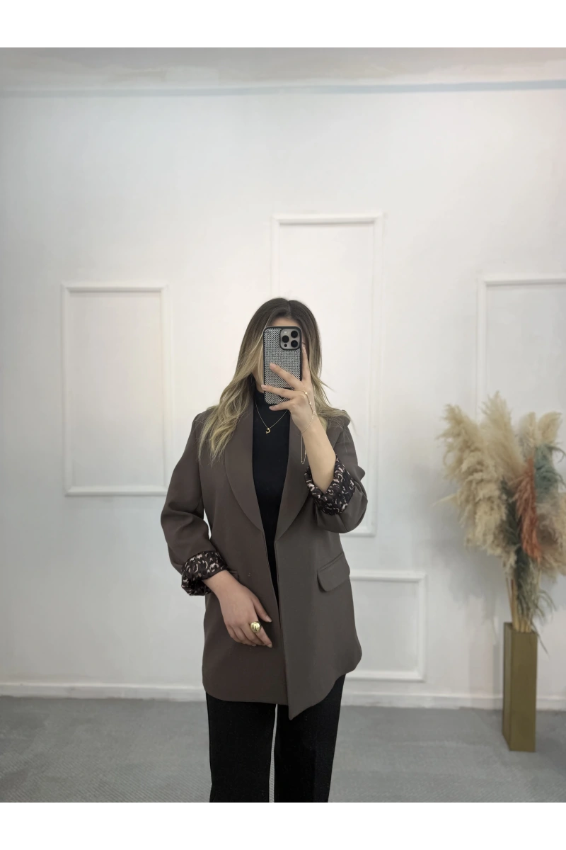 Şal Yaka Leopar Astarlı Blazer Ceket