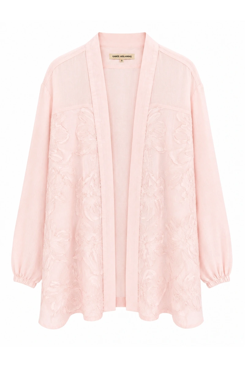 Simli Tül Çiçekli Kimono