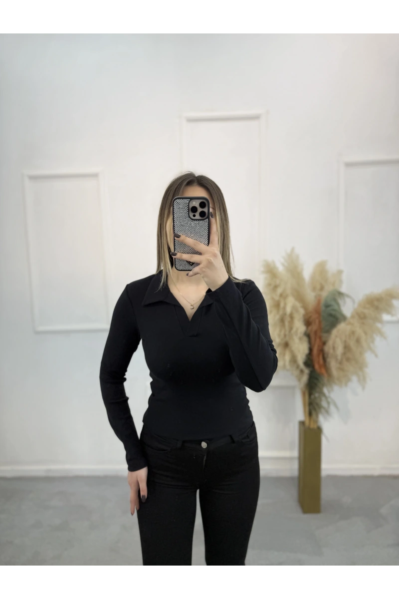 Sirok Polo Yaka Uzun Kol Tişort