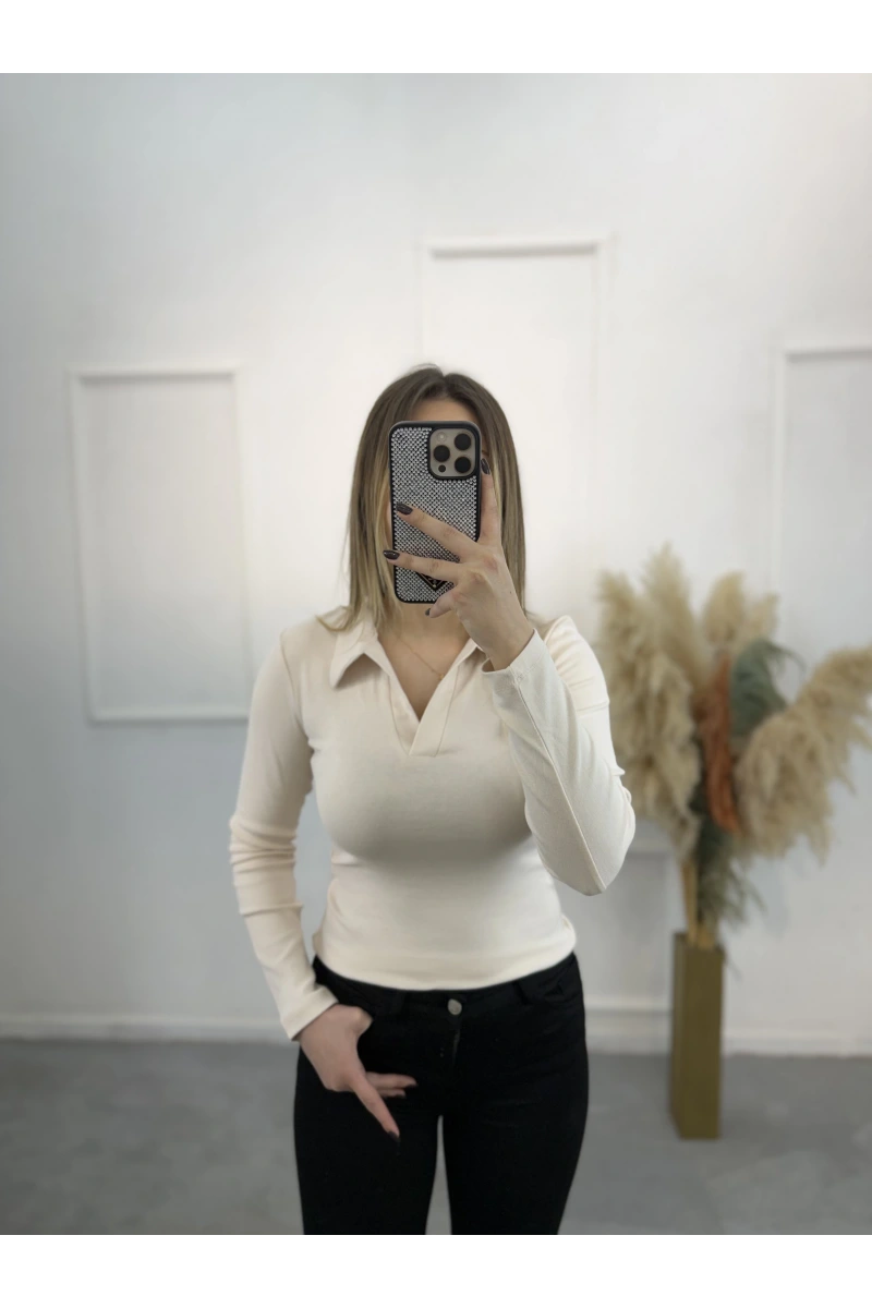 Sirok Polo Yaka Uzun Kol Tişort