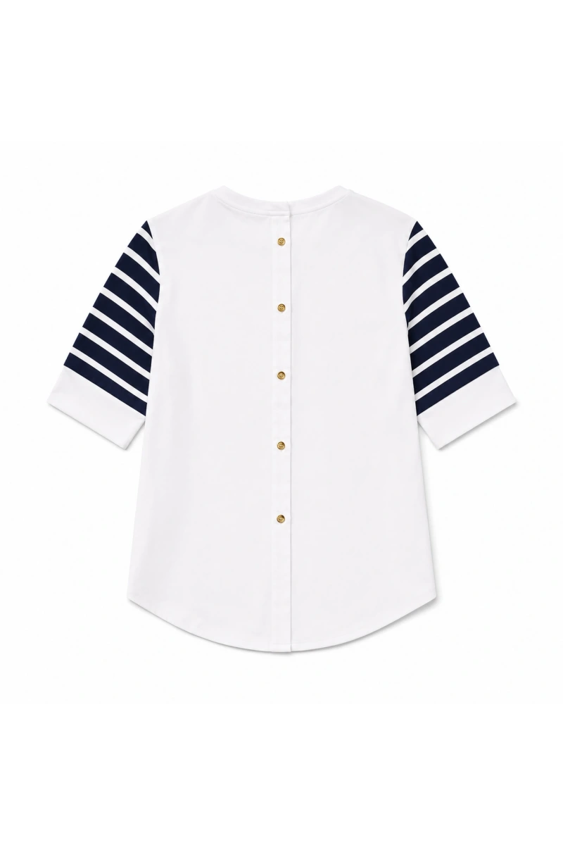 Taş Baskılı Sırt Poplin Garnili  T-Shirt
