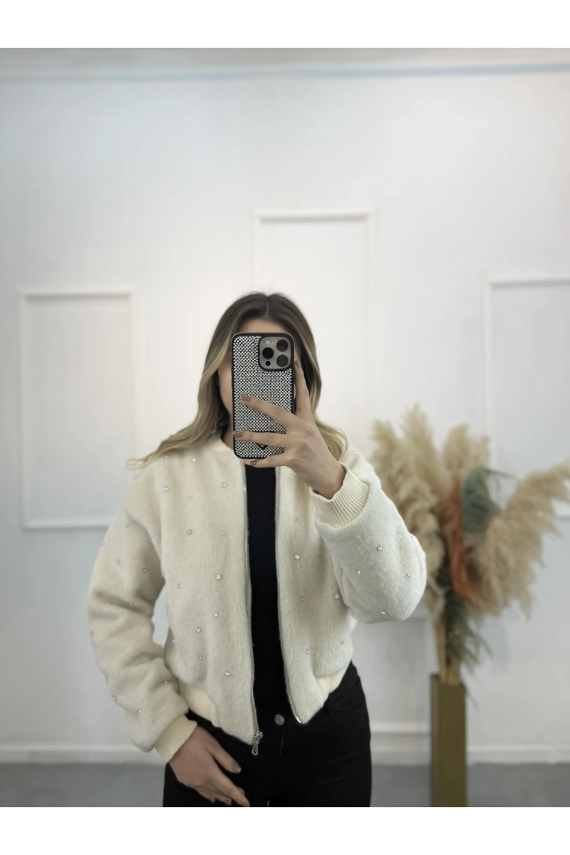 Taş Çakımlı Bomber Peluş Ceket