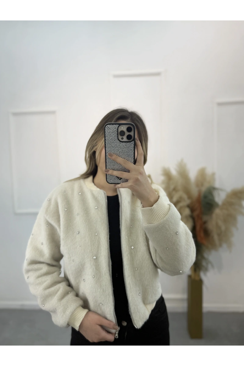 Taş Çakımlı Bomber Peluş Ceket