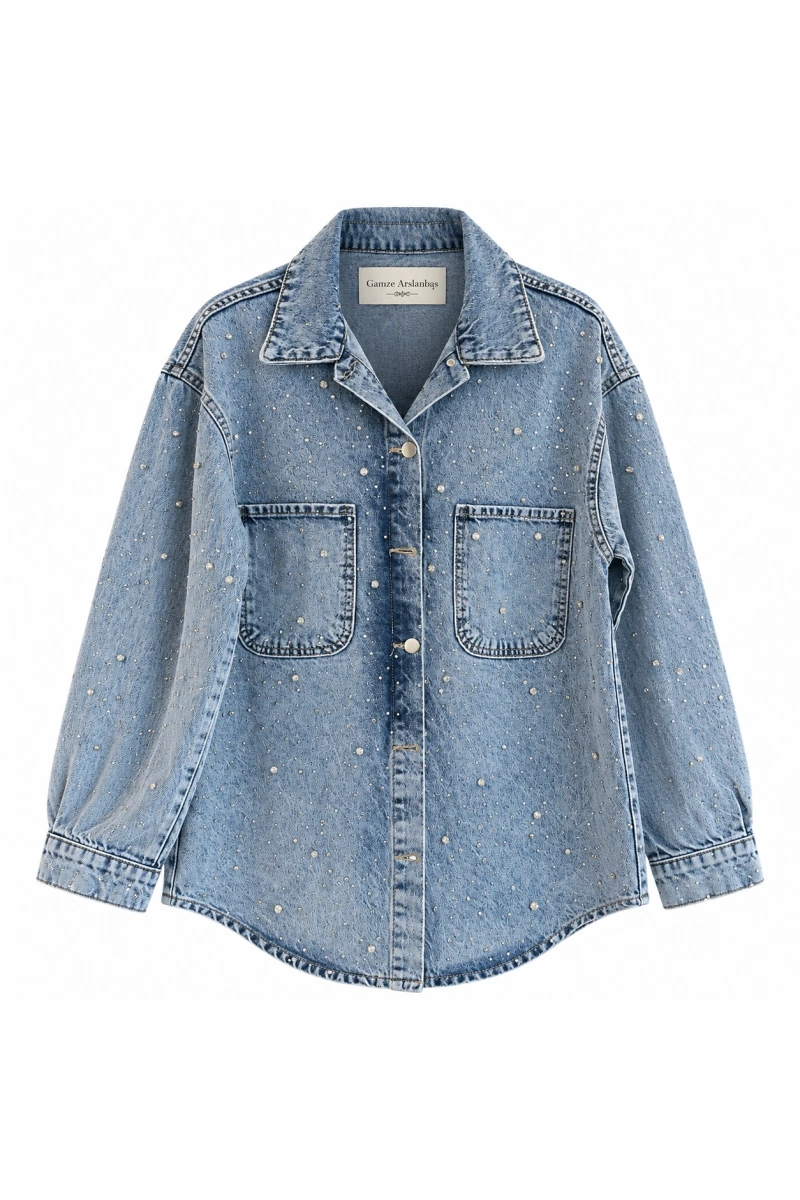 Taş Çakımlı Denim Gömlek
