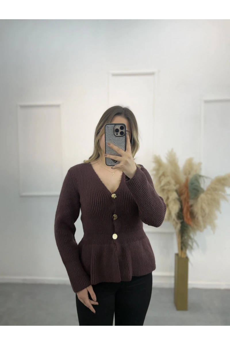 Wamble Gold Düğmeli Pileli Hırka