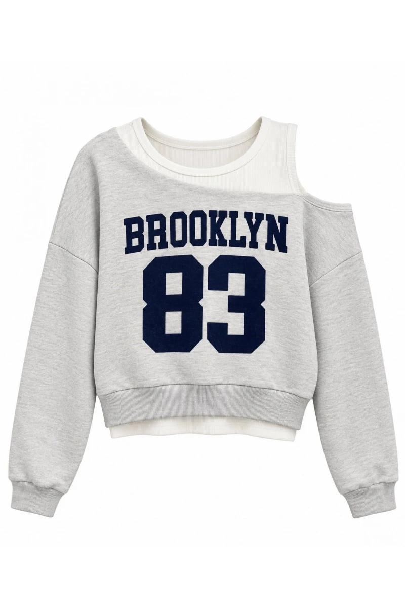 Yazılı Çift Parça Görünümlü Sweatshirt