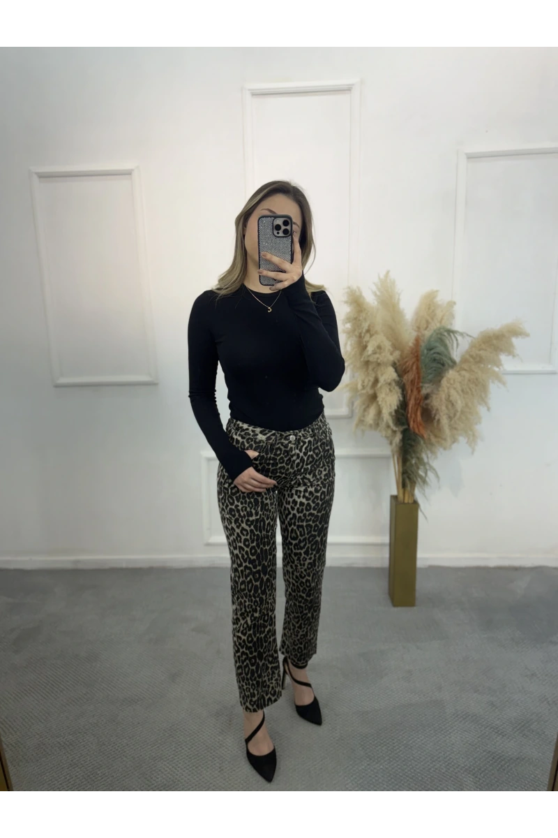 Zra Boy Fİt Likralı Leopar Jean