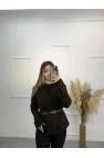 Agela Deri Kemerli Triko Hırka