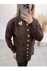 Caxi Angora Broşlu Uzun Ceket