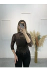 Gül İşlemeli Transparan Bluz