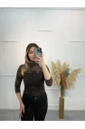 Gül İşlemeli Transparan Bluz