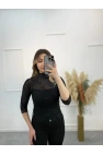 Gül İşlemeli Transparan Bluz