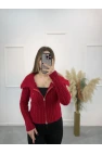 Heliz Fermuarlı Örgülü Hırka
