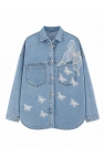 Kelebek Serpme Taşlı Denim Ceket