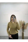 Lori Gold Düğmeli Simli Polo Yaka Triko Kazak