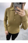 Lori Gold Düğmeli Simli Polo Yaka Triko Kazak