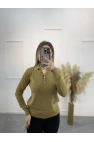 Lori Gold Düğmeli Simli Polo Yaka Triko Kazak