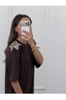 Omuzları Yıldız Taşlı Modal Elbise