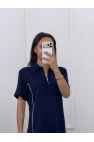 Polo Yaka Fermuarlı Şerit Detaylı Elbise