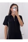 Polo Yaka Fermuarlı Şerit Detaylı Elbise